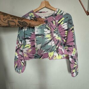 Colsie Two Piece Tie Dye Sweat Set With Long Sleeve Cropped Top